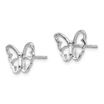 White Ice Sterling Silver Rhodium-plated Diamond Butterfly Post Earrings — alternate view