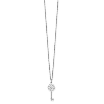 White Ice Sterling Silver Rhodium-plated 18 Inch Diamond Flower Key Necklace with 2 Inch Extender — alternate view