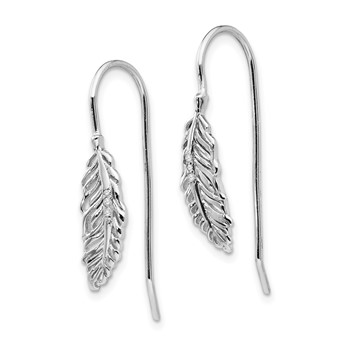 White Ice Sterling Silver Rhodium-plated Diamond Feather Dangle Earrings — alternate view