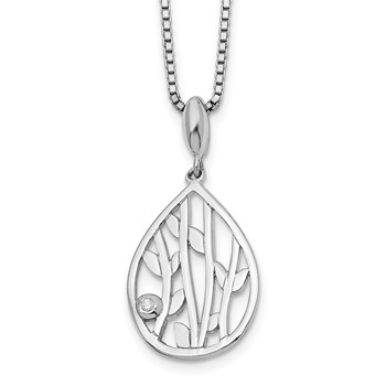 White Ice Sterling Silver Rhodium-plated 18 Inch Diamond Leaf Pendant Necklace with 2 Inch Extender