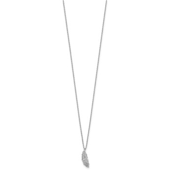 White Ice Sterling Silver Rhodium-plated 18 Inch Diamond Feather Necklace with 2 Inch Extender — alternate view