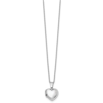White Ice Sterling Silver Rhodium-plated 18 Inch Diamond Heart Locket Necklace with 2 Inch Extender — alternate view