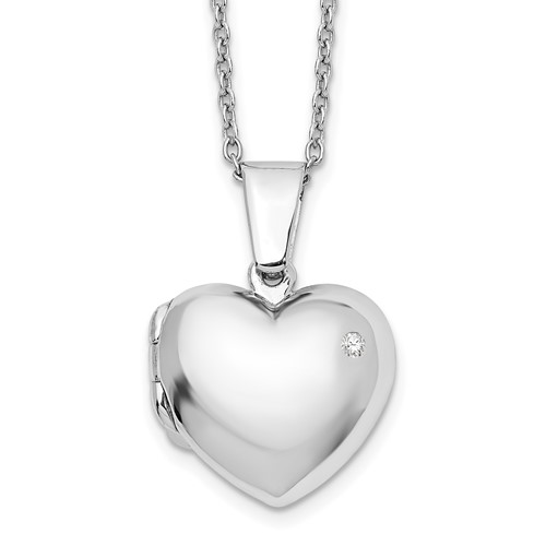Sterling Silver RH Plated White Ice Diamond Heart Locket Necklace