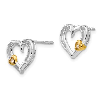 White Ice Sterling Silver Rhodium-plated Gold-tone Diamond Heart Post Earrings — alternate view