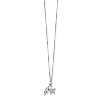 White Ice Sterling Silver Rhodium-plated 18 Inch Diamond Shell and Starfish Necklace with 2 Inch Extender — alternate view