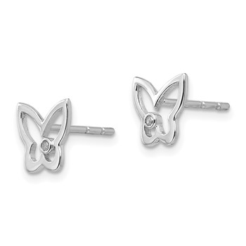 White Ice Sterling Silver Rhodium-plated Diamond Butterfly Post Earrings — alternate view