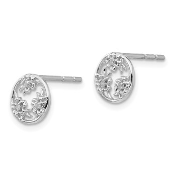 White Ice Sterling Silver Rhodium-plated Diamond Flower Post Earrings — alternate view