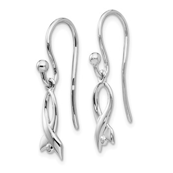 White Ice Sterling Silver Rhodium-plated Diamond Awareness Ribbon Dangle Earrings — alternate view