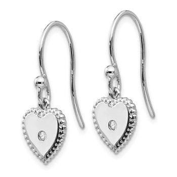 White Ice Sterling Silver Rhodium-plated Diamond Shepherd Hook Heart Dangle Earrings — alternate view