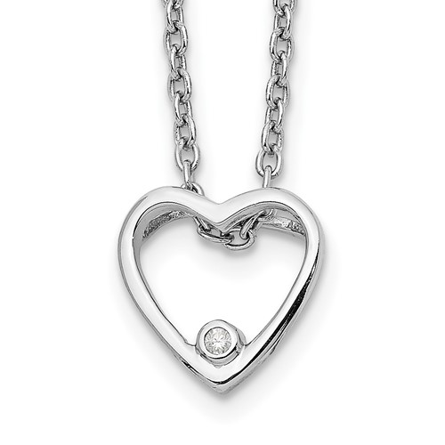 Sterling Silver RH Plated White Ice Diamond Heart Necklace