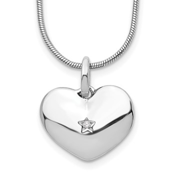 White Ice Sterling Silver Rhodium-plated 18 Inch Diamond Heart Necklace with 2 Inch Extender