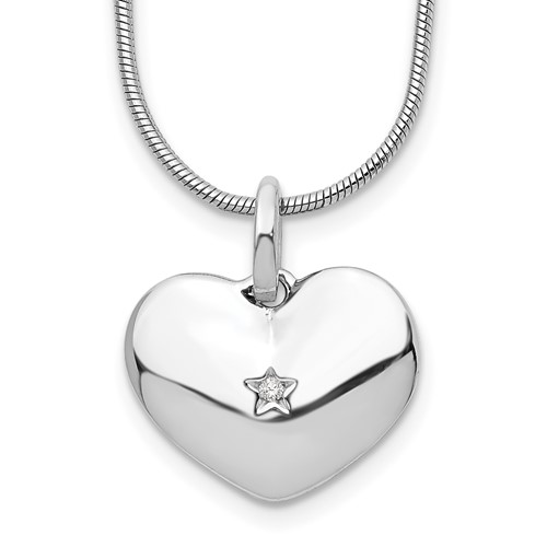 Sterling Silver RH Plated White Ice Diamond Heart Necklace