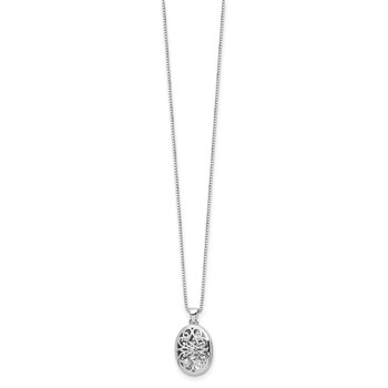 White Ice Sterling Silver Rhodium-plated 18 Inch Diamond Filigree Oval Locket Necklace with 2 Inch Extender — alternate view