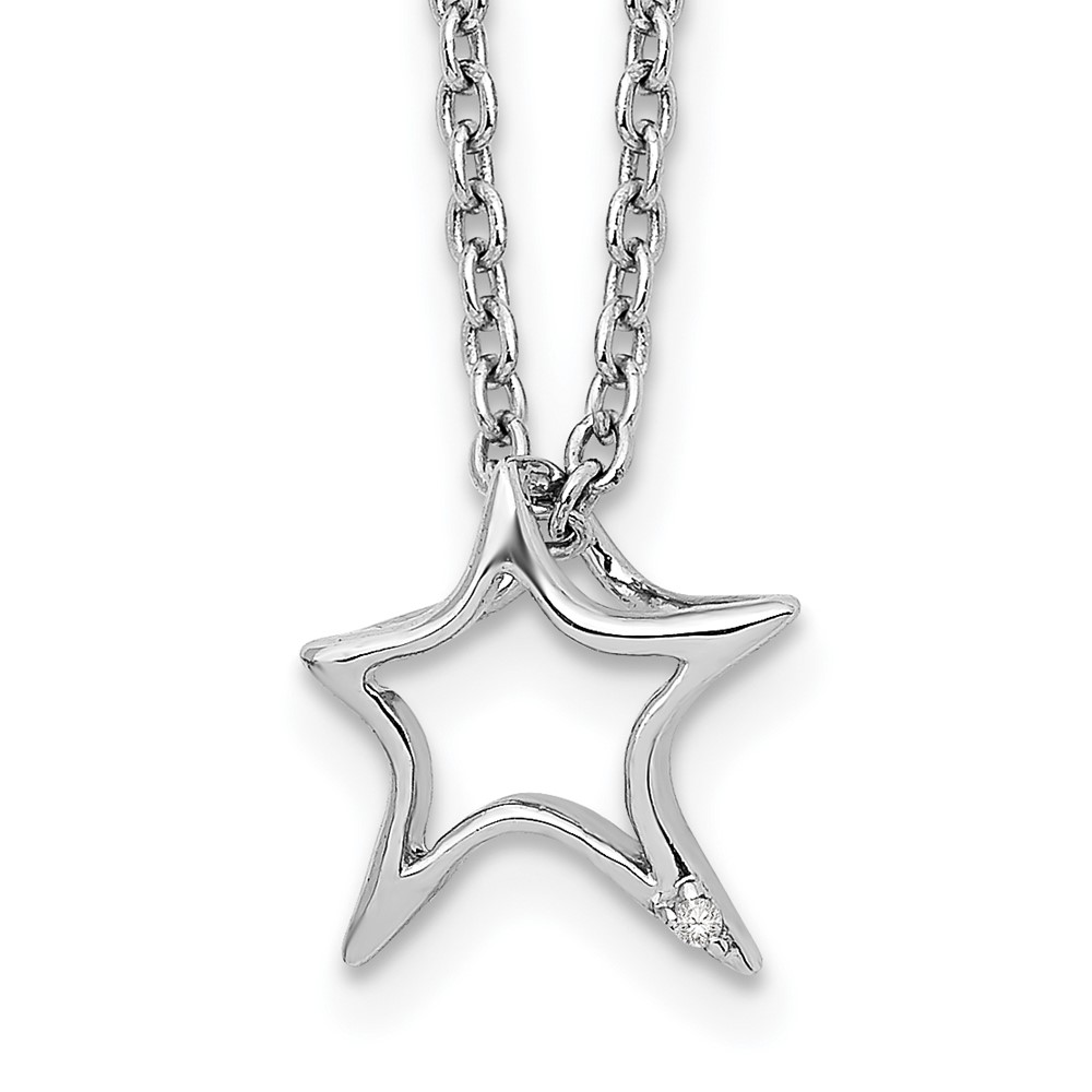 Sterling Silver RH Plated White Ice Diamond Star Necklace