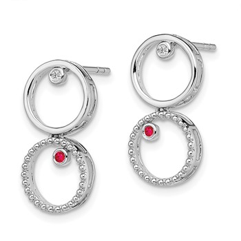 White Ice Sterling Silver Rhodium-plated Diamond and Ruby Post Drop Earrings — alternate view