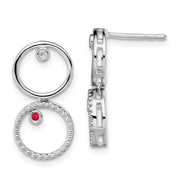 White Ice Sterling Silver Rhodium-plated Diamond and Ruby Post Drop Earrings