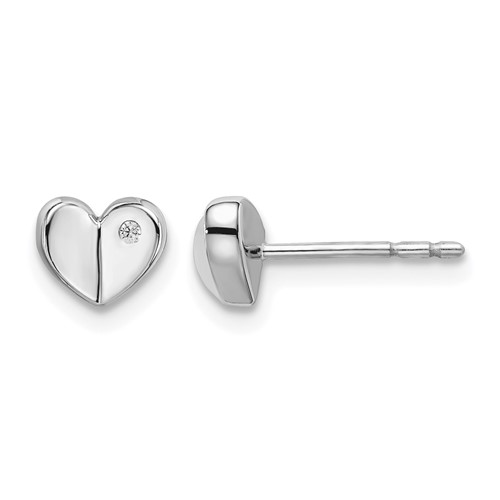 Sterling Silver RH Plated White Ice .015ct. Diamond Heart Earrings