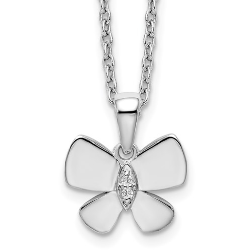 Sterling Silver RH Plated White Ice .015ct. Dia. Butterfly Necklace