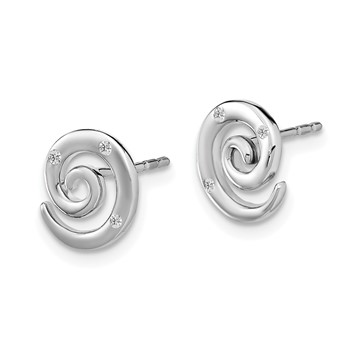 White Ice Sterling Silver Rhodium-plated Diamond Swirl Post Earrings — alternate view