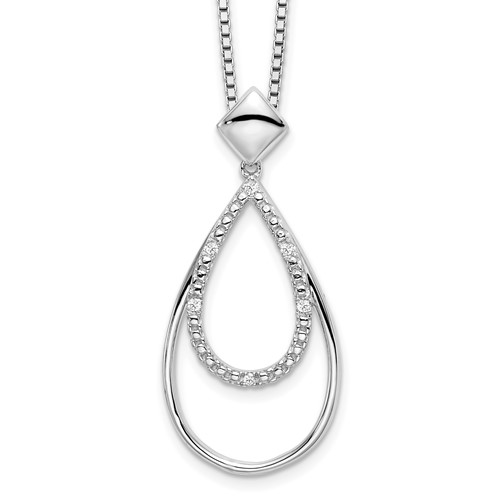 Sterling Silver RH Plated White Ice Dia. Teardrop Necklace