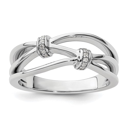 Sterling Silver White Ice Rhodium-plated Diamond Criss Cross Band