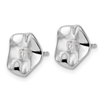 White Ice Sterling Silver Rhodium-plated Diamond Wavy Disk Post Earrings — alternate view