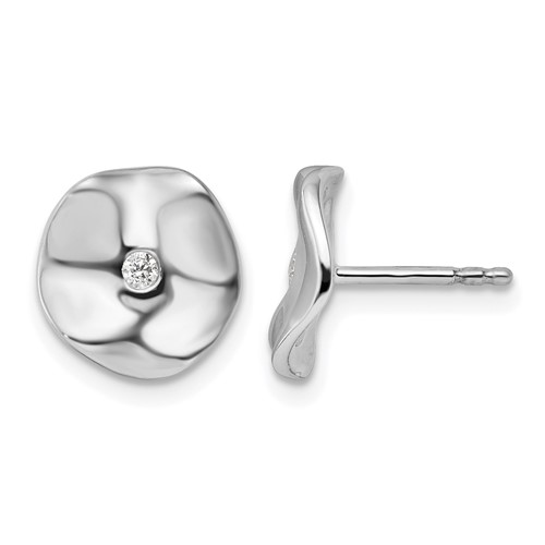 Sterling Silver White Ice Rhodium-plated Diamond Wavy Disc Post Earrings