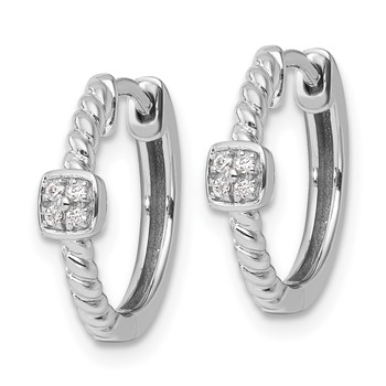 White Ice Sterling Silver Rhodium-plated Diamond Square Hinged Hoop Earrings — alternate view