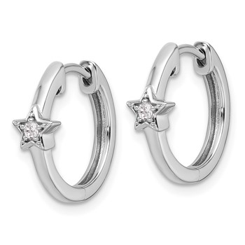 White Ice Sterling Silver Rhodium-plated Diamond Star Hinged Hoop Earrings — alternate view