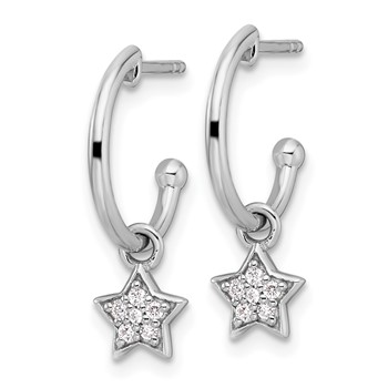 White Ice Sterling Silver Rhodium-plated Diamond Star Dangle J-Hoop Post Earrings — alternate view