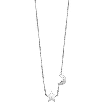 White Ice Sterling Silver Rhodium-plated 18 Inch Diamond Star and Moon Necklace — alternate view