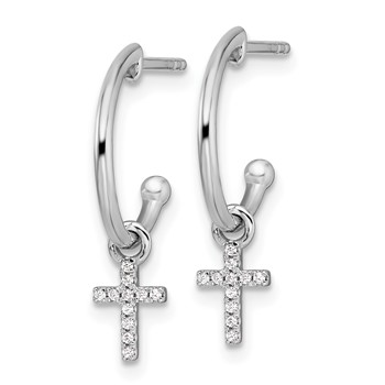 White Ice Sterling Silver Rhodium-plated Diamond Cross Dangle J-Hoop Post Earrings — alternate view