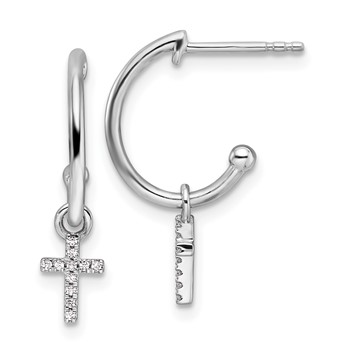 White Ice Sterling Silver Rhodium-plated Diamond Cross Dangle J-Hoop Post Earrings