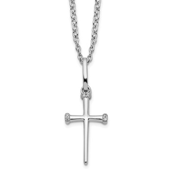 White Ice Sterling Silver Rhodium-plated 18 Inch Diamond Cross Necklace with 2 Inch Extender