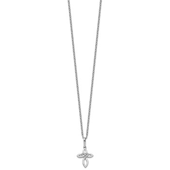 White Ice Sterling Silver Rhodium-plated 18 Inch Diamond Cross with Heart Necklace with 2 Inch Extender — alternate view