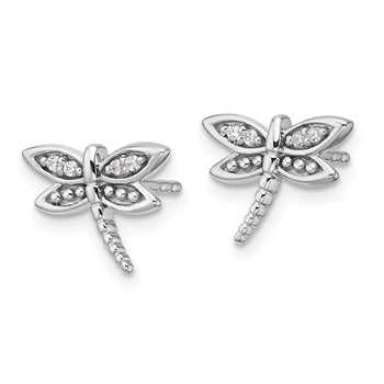 White Ice Sterling Silver Rhodium-plated Diamond Dragonfly Post Earrings — alternate view