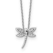 Image of White Ice Sterling Silver Rhodium-plated 18 Inch Diamond Dragonfly Necklace with 2 Inch Extender