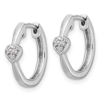 White Ice Sterling Silver Rhodium-plated Diamond Heart Hinged Hoop Earrings — alternate view