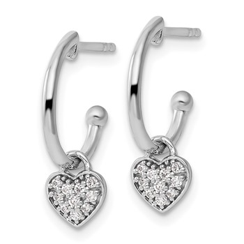 White Ice Sterling Silver Rhodium-plated Diamond Heart Dangle J-Hoop Post Earrings — alternate view