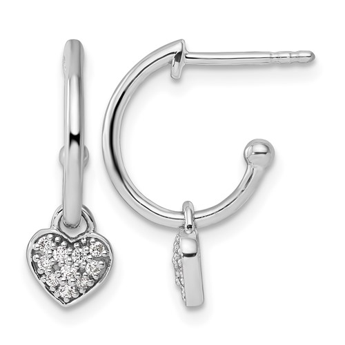 Sterling Silver White Ice Rhodium-plated Diamond Heart Dangle Post Earrings