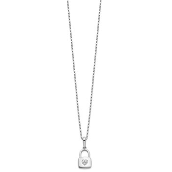 White Ice Sterling Silver Rhodium-plated 18 Inch Diamond Heart Lock Necklace with 2 Inch Extender — alternate view