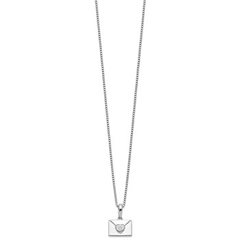 White Ice Sterling Silver Rhodium-plated 18 Inch Diamond Heart Envelope Necklace with 2 Inch Extender — alternate view