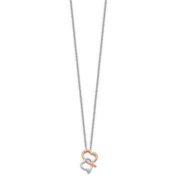 White Ice Sterling Silver Rhodium-plated Rose-tone 18 Inch Diamond Hearts Necklace with 2 Inch Extender — alternate view