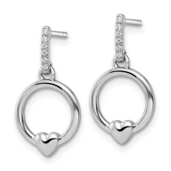 White Ice Sterling Silver Rhodium-plated Diamond Heart Dangle Post Earrings — alternate view
