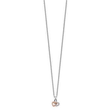 White Ice Sterling Silver Rhodium-plated Rose-tone 18 Inch Diamond Hearts Necklace with 2 Inch Extender — alternate view
