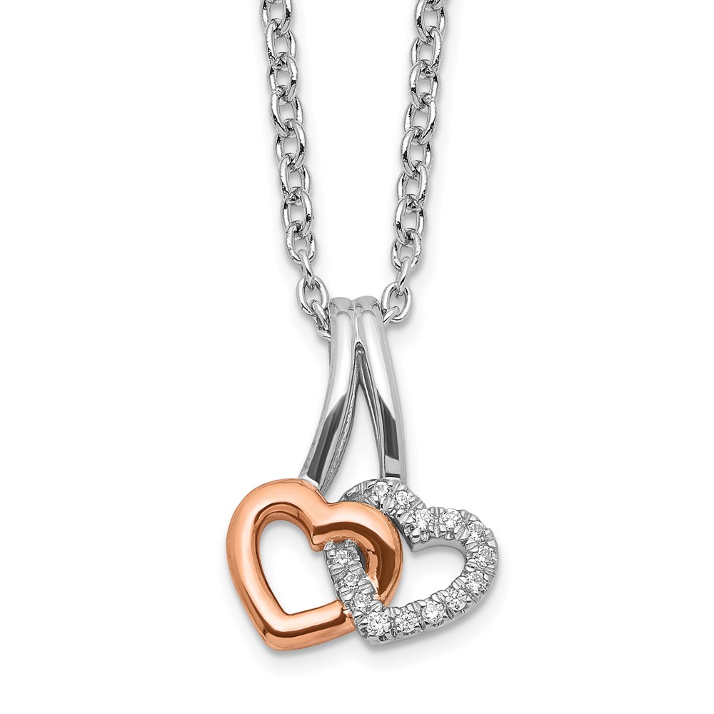 Sterling Silver White Ice RH-plated & Rose-tone Diamond Hearts Necklace
