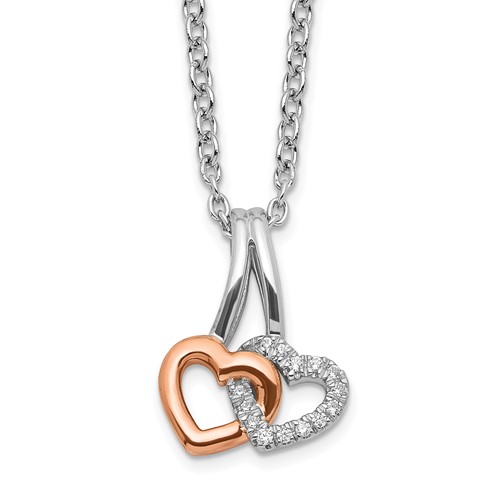 Sterling Silver White Ice RH-plated & Rose-tone Diamond Hearts Necklace