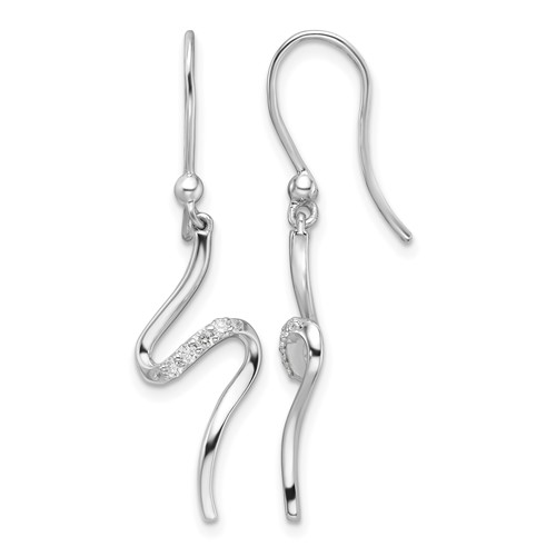 Sterling Silver RH Plated White Ice .10ct. Dia. Shepherd Hook Earrings