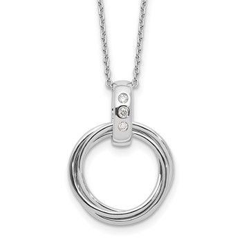White Ice Sterling Silver Rhodium-plated Diamond with Three Rings 18 inch Necklace plus 2 inch Extender