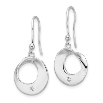 White Ice Sterling Silver Rhodium-plated Diamond Circle Shepherds Hook Dangle Earrings — alternate view